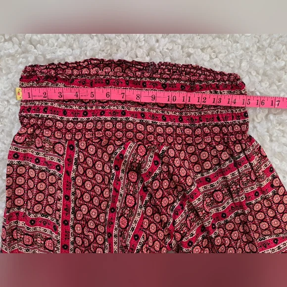 Boho Harem Pants Red Patterned One Size Smocked Waist Festival Yoga Lounge - Picture 4 of 4